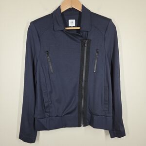 Cabi Navy Blue Black Chance Moto Biker Jacket Ponte Zip 5476 Medium Pockets
